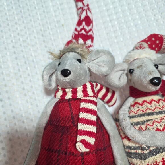 CHRISTMAS MOUSE SET OF 2 TALL STANDING STUFFED CHRISTMAS DECOR - Picture 2 of 6